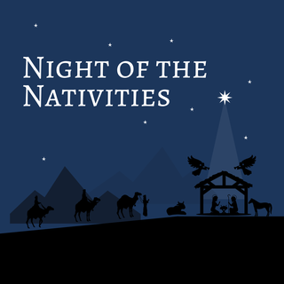 Dark Blue Nativity Scene Silhouette Traditional Christmas Card (1920 x 1080 px) (Instagram Post) - 1